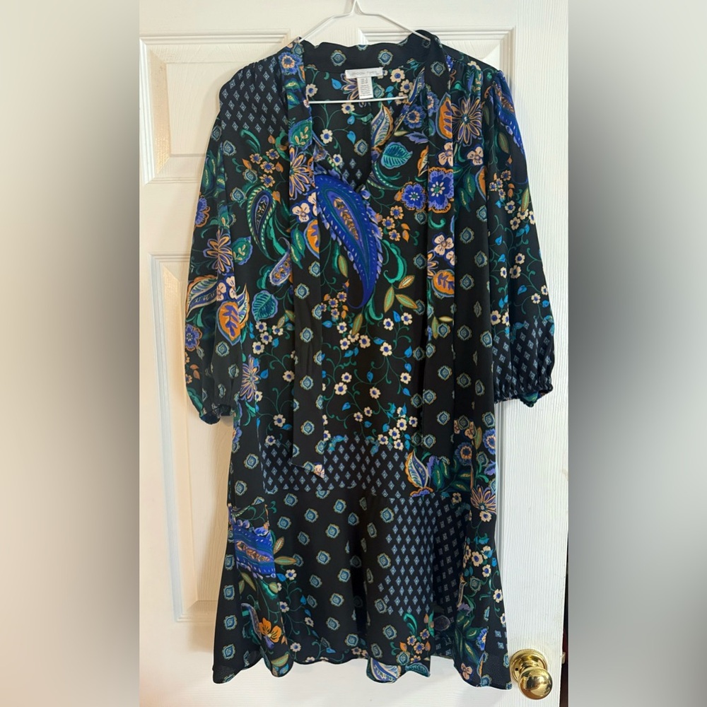 London Times Black and Blue Floral Dress